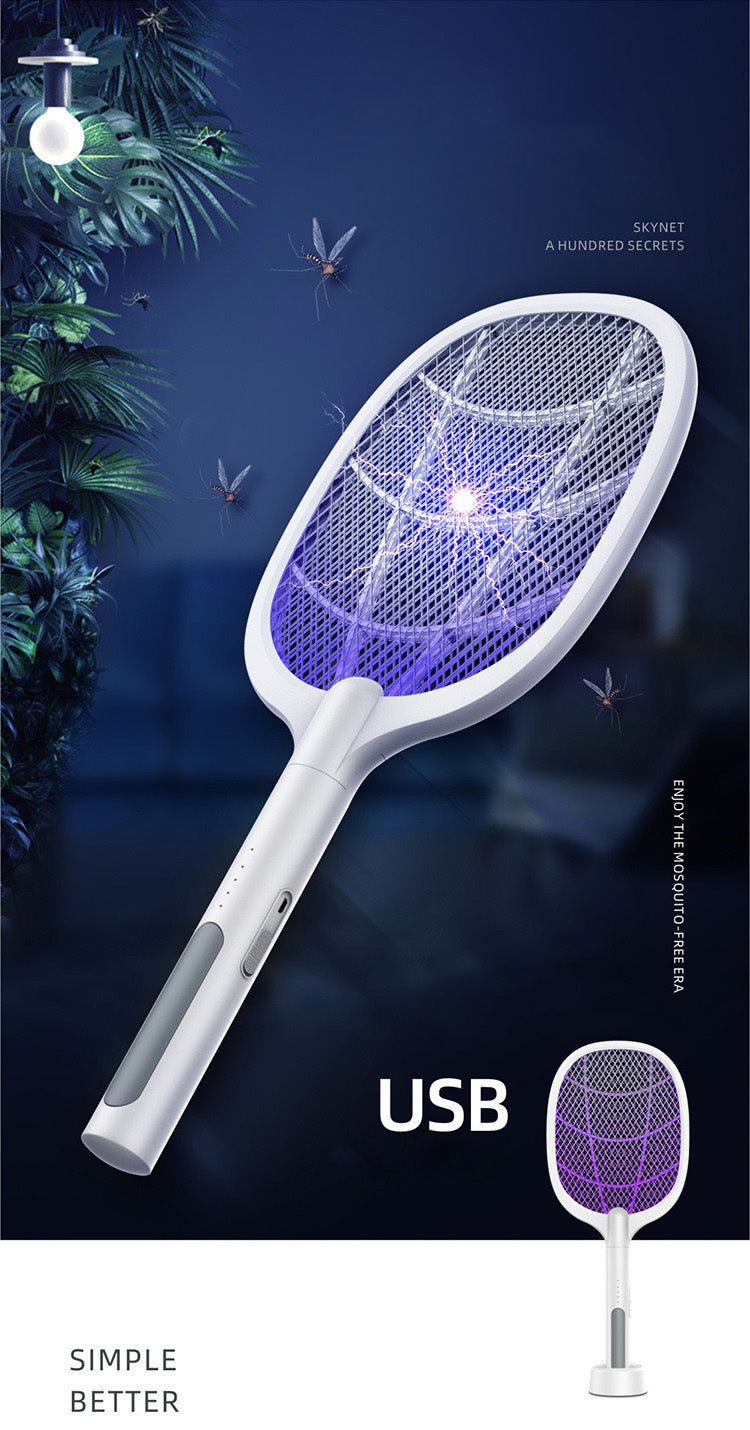 2 IN 1 Electric Mosquito Swatter Mosquito Killer 3000V USB Rechargeable Angle Adjustable Electric Bug Zapper Fly Bat Swatter