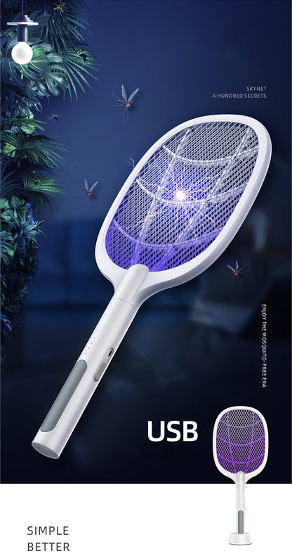 2 IN 1 Electric Mosquito Swatter Mosquito Killer 3000V USB Rechargeable Angle Adjustable Electric Bug Zapper Fly Bat Swatter