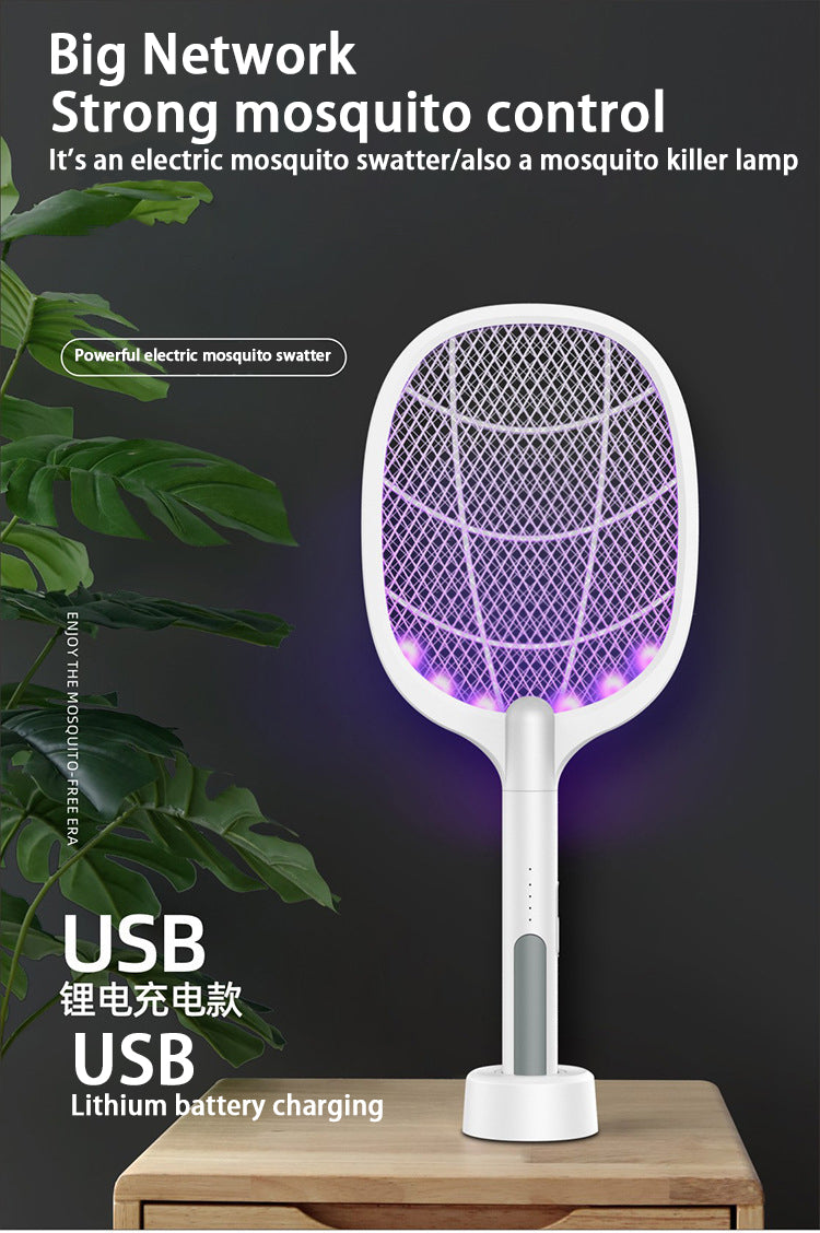 2 IN 1 Electric Mosquito Swatter Mosquito Killer 3000V USB Rechargeable Angle Adjustable Electric Bug Zapper Fly Bat Swatter