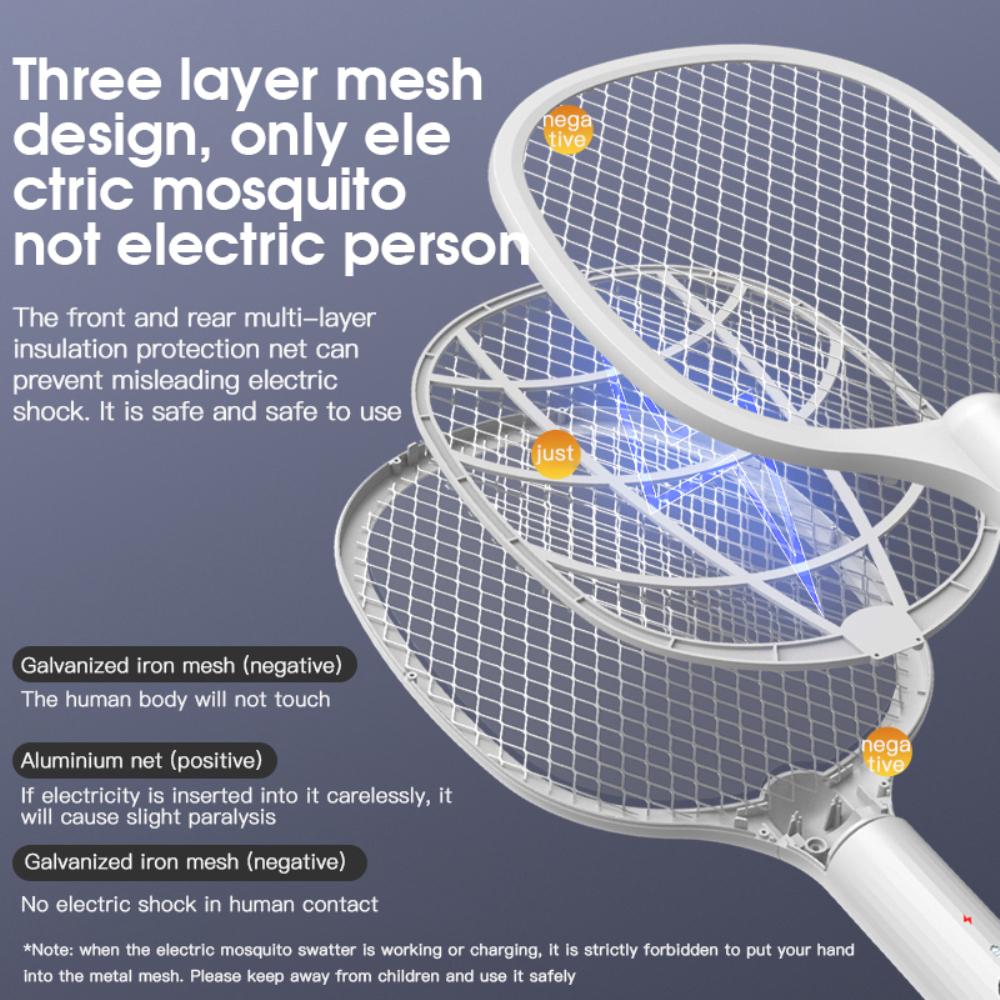 2 IN 1 Electric Mosquito Swatter Mosquito Killer 3000V USB Rechargeable Angle Adjustable Electric Bug Zapper Fly Bat Swatter