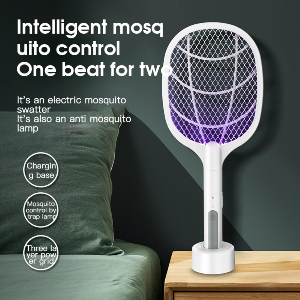 2 IN 1 Electric Mosquito Swatter Mosquito Killer 3000V USB Rechargeable Angle Adjustable Electric Bug Zapper Fly Bat Swatter