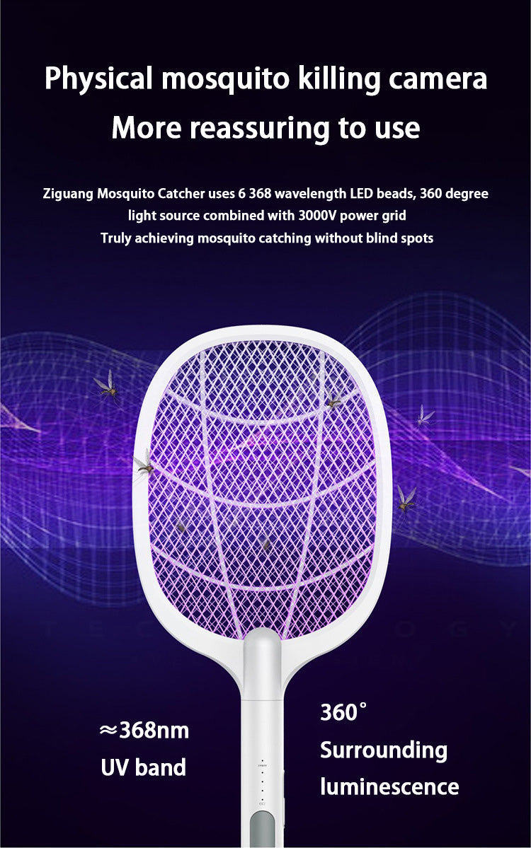 2 IN 1 Electric Mosquito Swatter Mosquito Killer 3000V USB Rechargeable Angle Adjustable Electric Bug Zapper Fly Bat Swatter