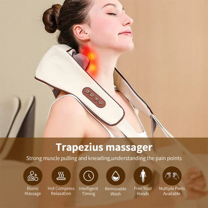 Electric Neck And Shoulder Massager Wireless Kneading Neck And Back Massage Pillow Neck Back Relaxing Massage Shawl (random Color)