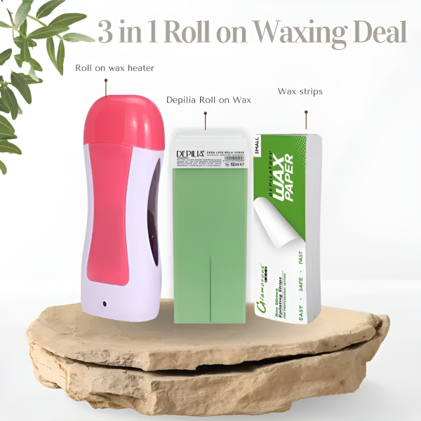 3 In 1 Depilatory Wax Heater Machine With Roll On Wax Refill And Waxing Strips For Body And Face Hair Removal (random Color)
